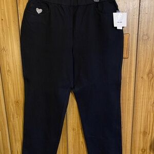 Quacker Factory Black Pull-On Trousers with Rhinestone Heart